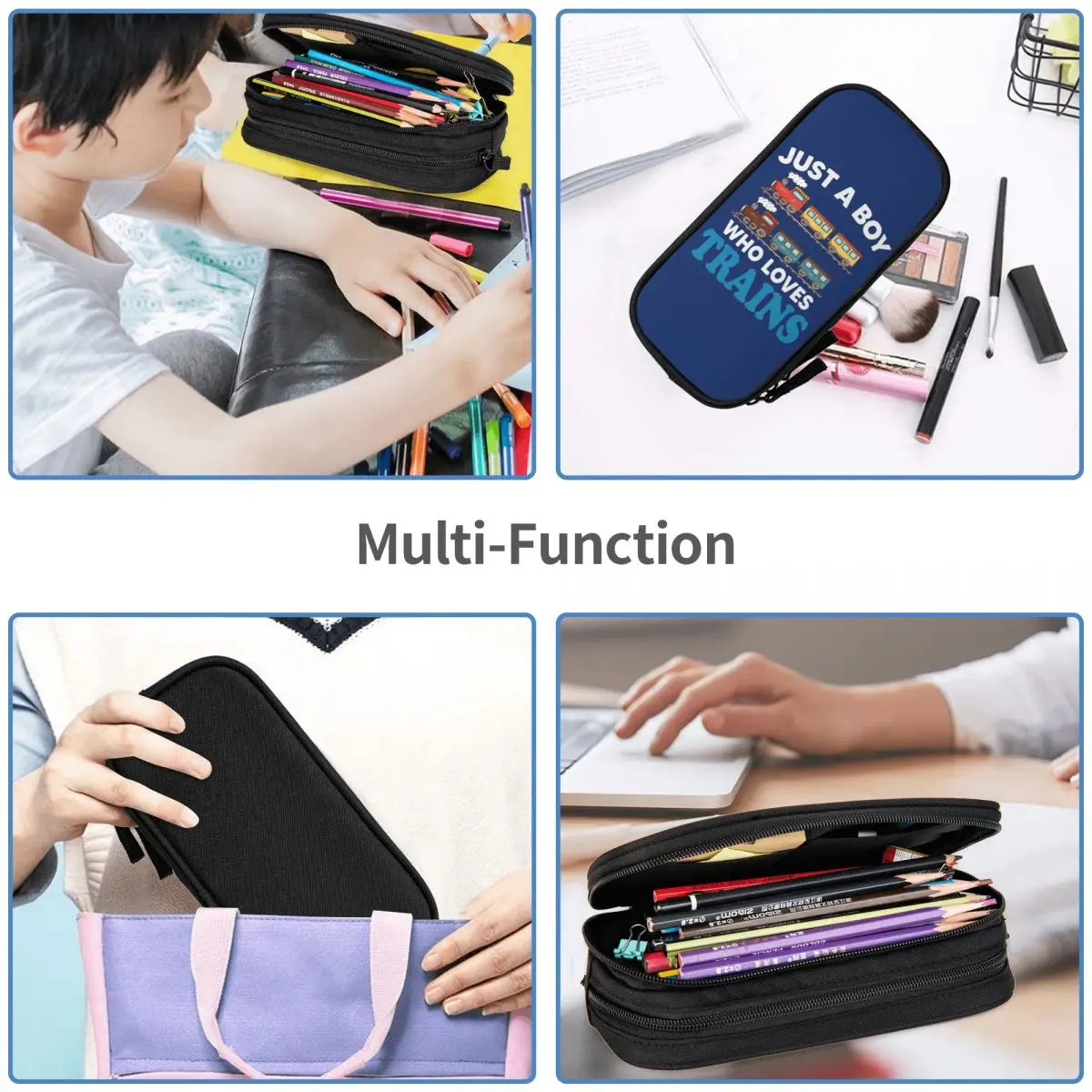 Birthday Kids Just A Boy Who Loves Trains Funny Design Kids Pencil Cases Pen Bags Pen Box Pencil Pouch For Boys Girls Students