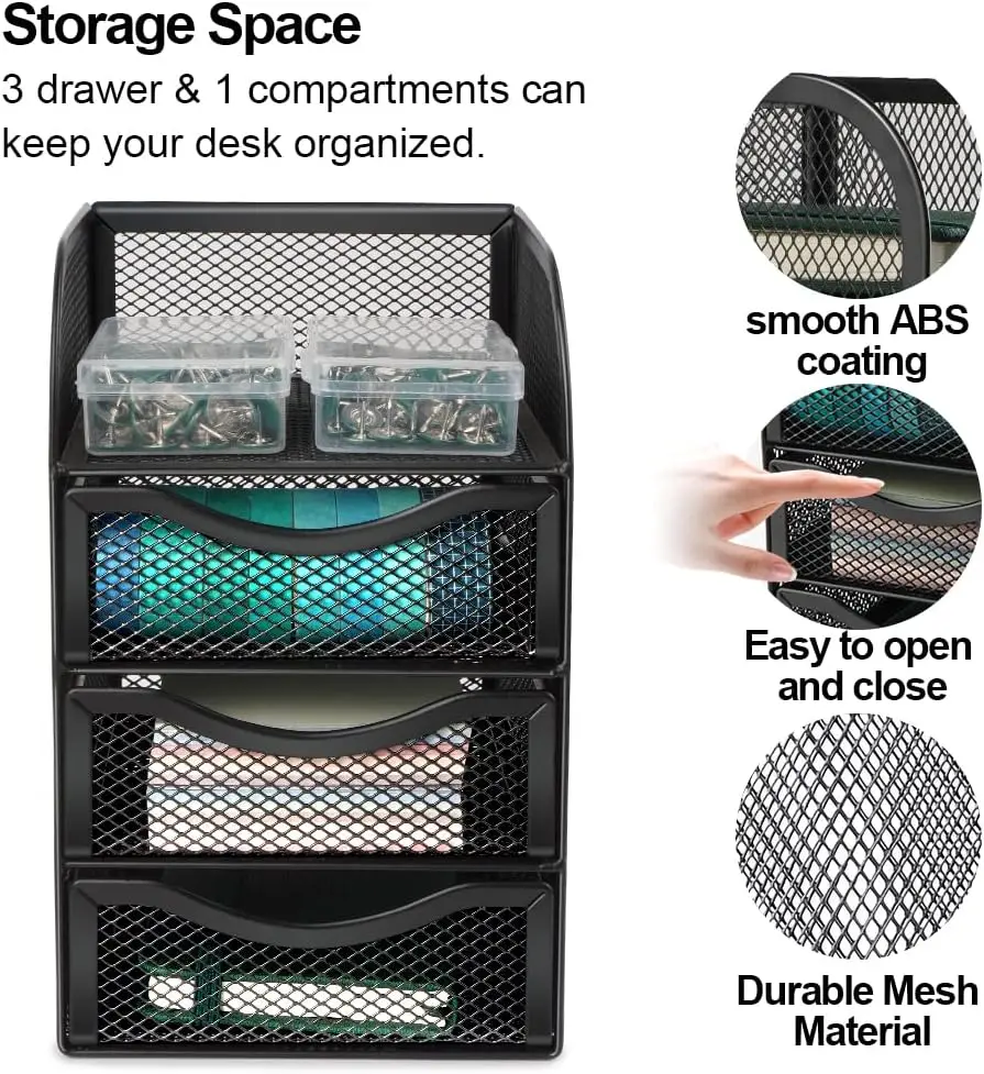 ® Mesh Desk Supplies Organizer with  Drawer Office Desktop Organizers and Accessories  Caddy,Black