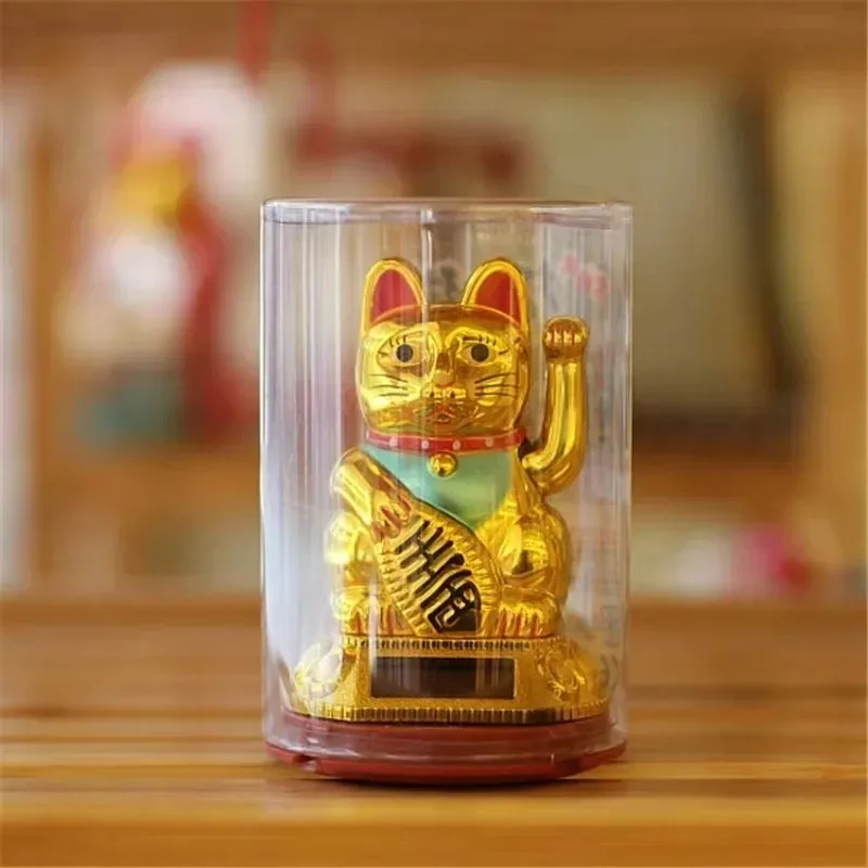 

3-inch for Car Wealth Cat Cartoon Ornament 1pcs Cat Solar Plastic Wealth Ornament Waving Feng Shui Office Desktop