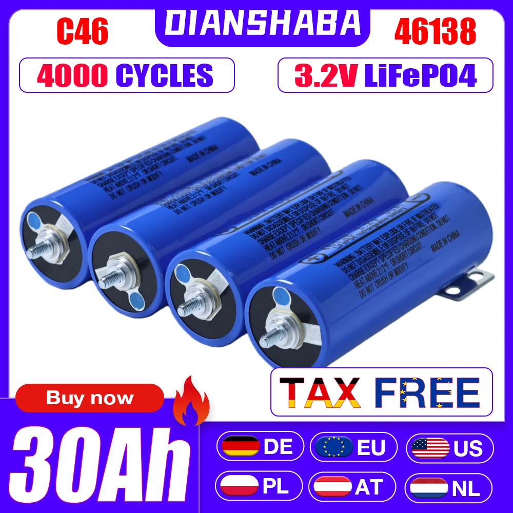 

New 3.2V 30Ah LiFePO4 Battery Grade A C40 46138 phosphate Cell for 12V 24V 48V Motorcycle Car motor batteries Modification
