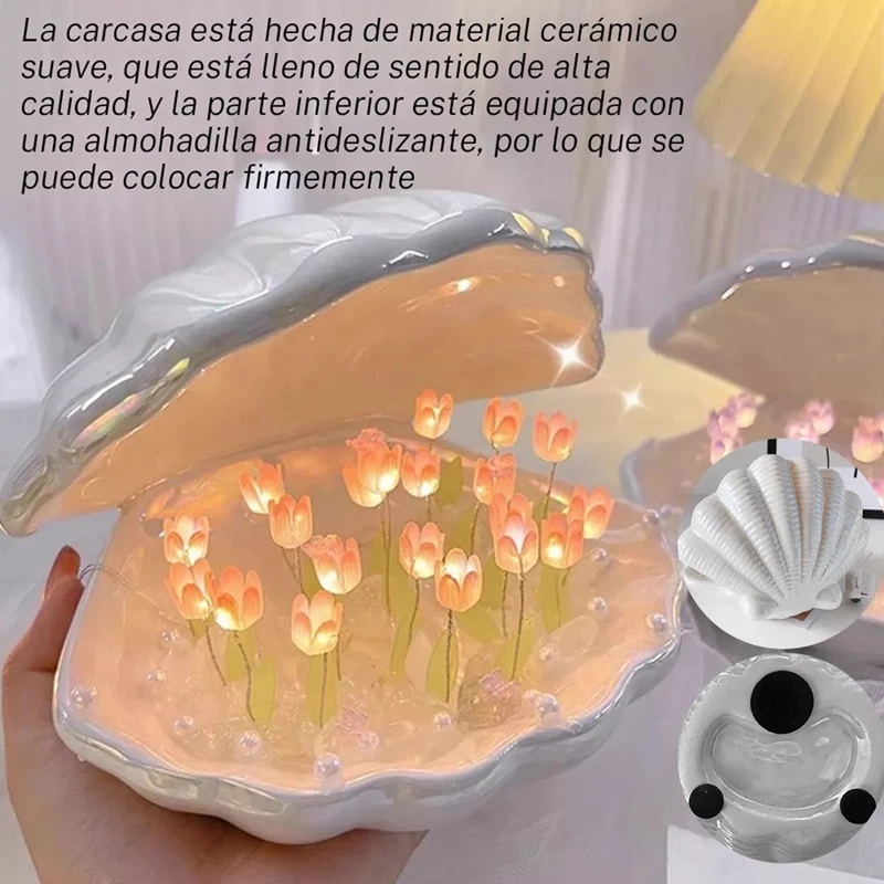 DIY Shell Tulip Night Light Handmade DIY Tulip Girl Living Room Night Light Desktop Light Romantic Ambient Lamp Durable Pink