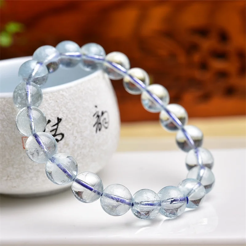 10MM Natural Clear Aquamarine Bracelet Gemstone Crystal Reiki Healing Gemstone Bracelet Fengshui Jewelry Gift 1PCS