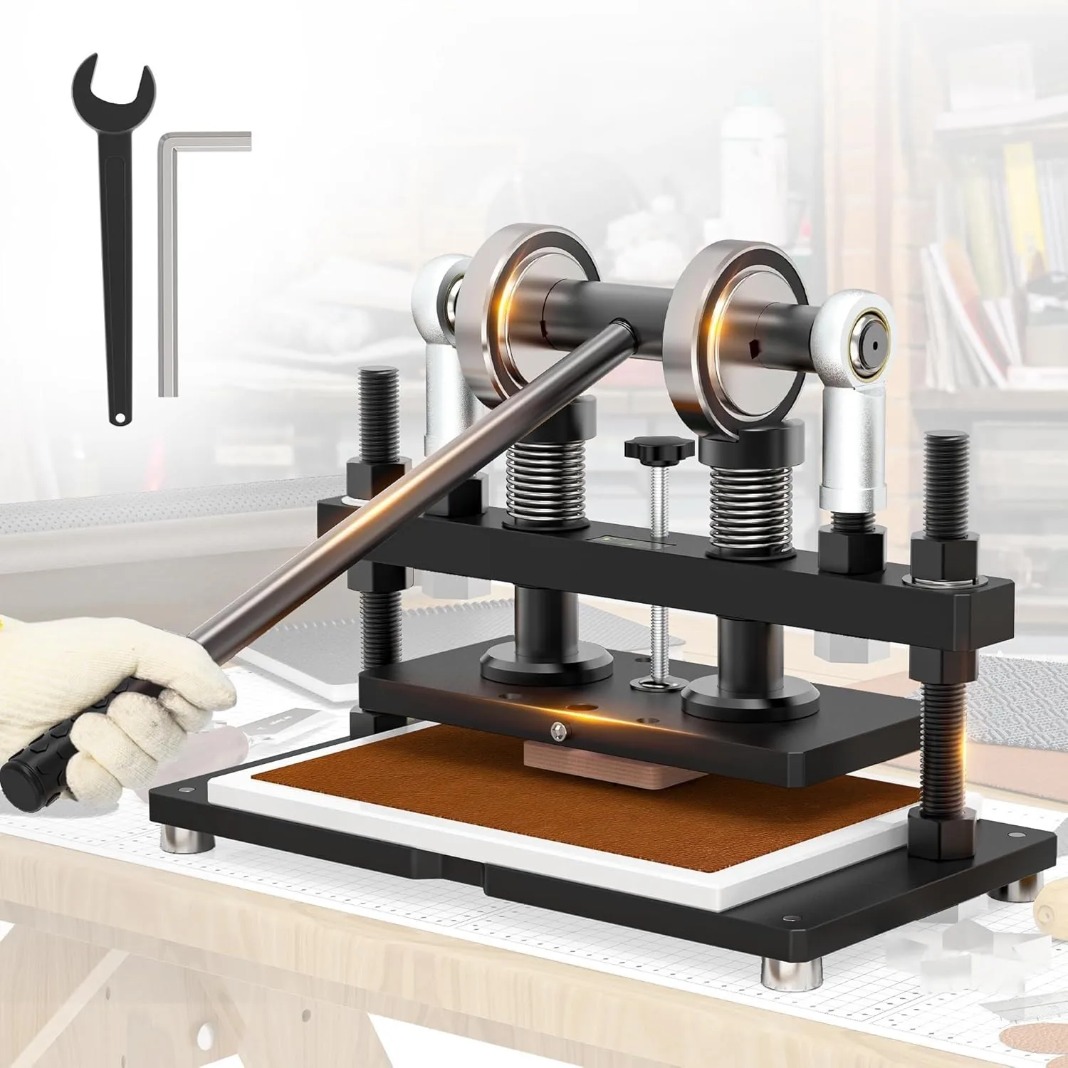 

Leather Cutting Machine Adjustable Hand Press Die Cutter 10 x 6 Inch Matte Black