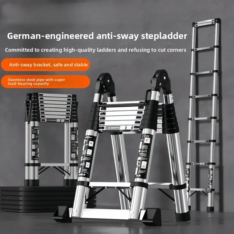 Stainless Steel Telescoping Ladder Folding Multifunctional Hinged A Frame Ladder Foldable Household Industrial Use Wholesale
