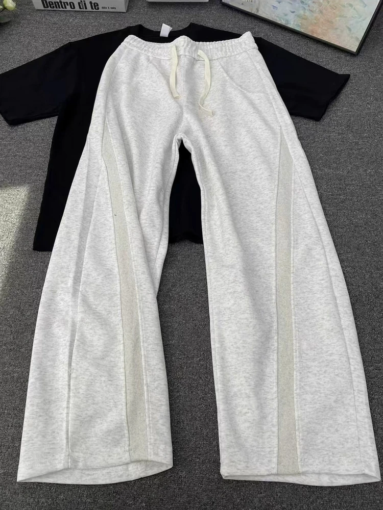 

American Retro Wide Leg Pants Men's Splice Sports Sweatpants Straight Cleanfit Non-matching Micro-flared Pants Casual Youth F...