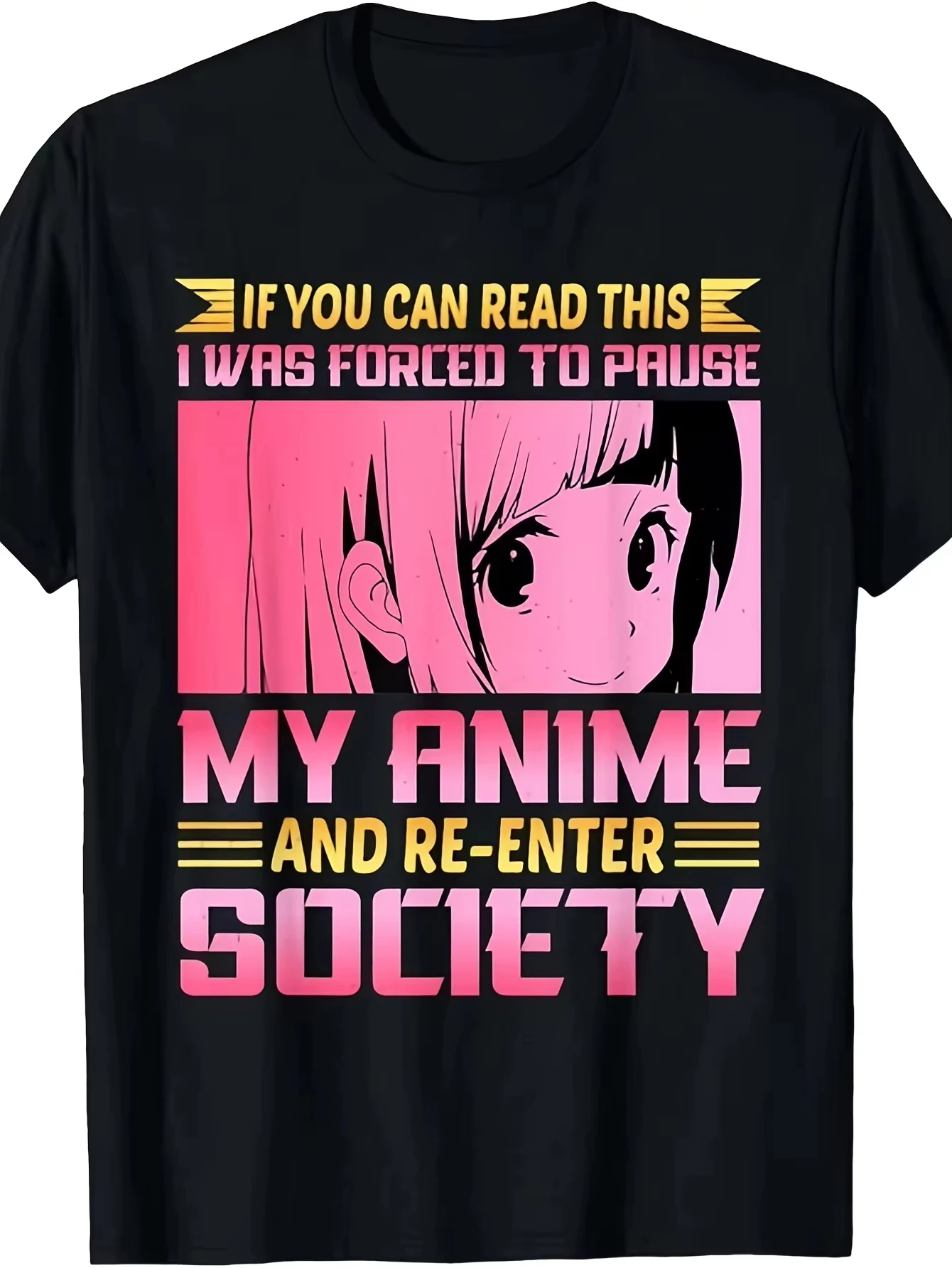 Funny Anime Pause Re‑Enter Society Otakus Graphic T‑shirt Unisex Washed Cotton Short Sleeve Casual Streetwear Tops