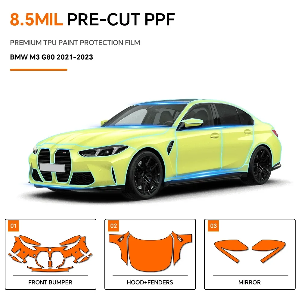 9.5Mil TPU Paint Protection Film For BMW M3 G80 2021-2025 Car Pre-cut PPF Clear Bra Anti-scratch Resistant Invisible Repairable