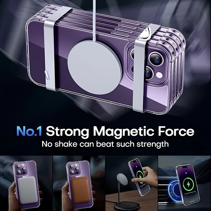Clear Phone Case with Screen Protector for Magnetic Wireless Charge iPhone 16 15 Pro Max 14 Plus 13 12 Mini 11 Slim Back Cover