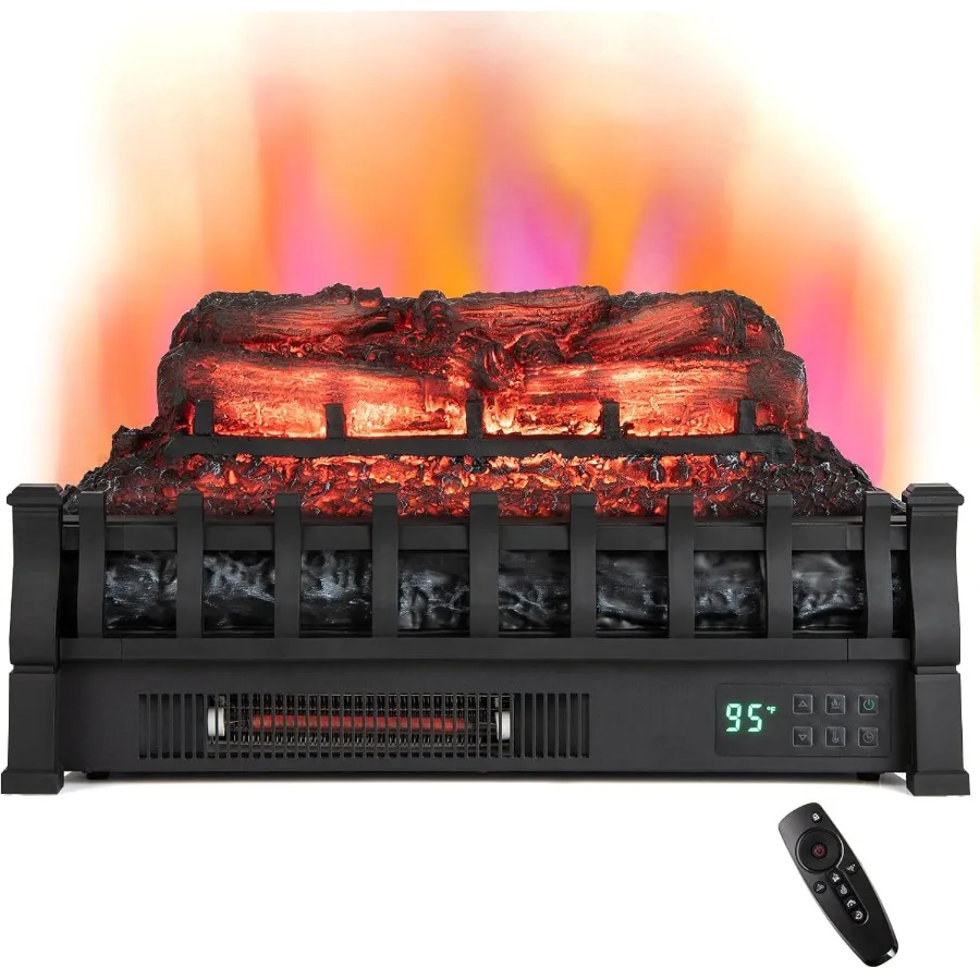 Riscaldatore per camino elettrico da 23 pollici con quarzo a infrarossi con protezione da surriscaldamento del termostato regolabile con luminosità della fiamma a 5 livelli