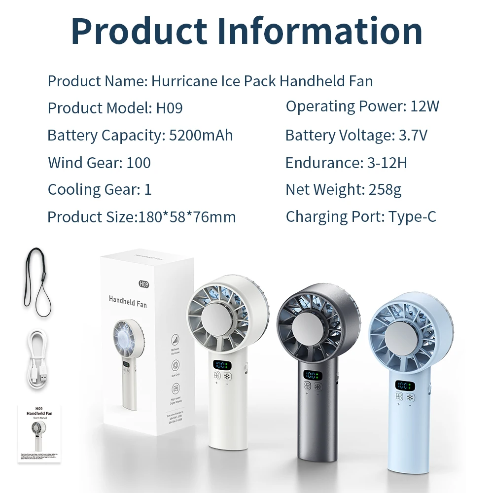 مروحة محمولة ذات سعة كبيرة 5200 مللي أمبير في الساعة مروحة تبريد محمولة عالية السرعة 100 سرعة مروحة صغيرة خارجية شحن USB مروحة محمولة
