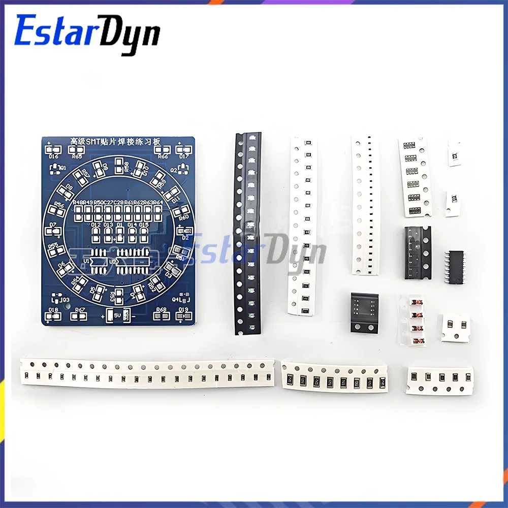 Kit de prática de solda smd cd4017 ne555, placa de circuito de luz de fluxo led, projeto eletrônico diy para aprendizagem de iniciantes