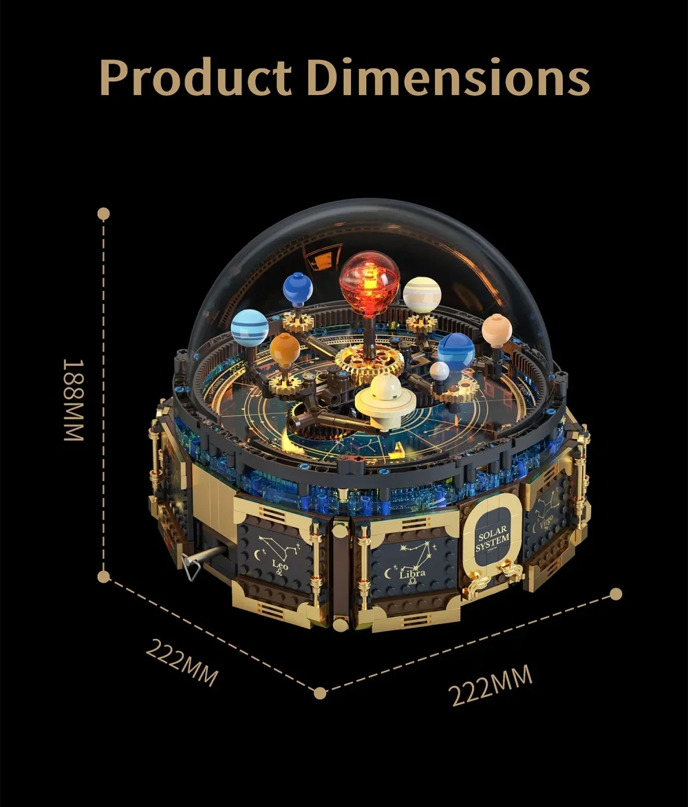 Motorized Solar System Music Box Building Block Set STEM Educational Gift Teens Rotating Space Model Interlocking Brick Toy