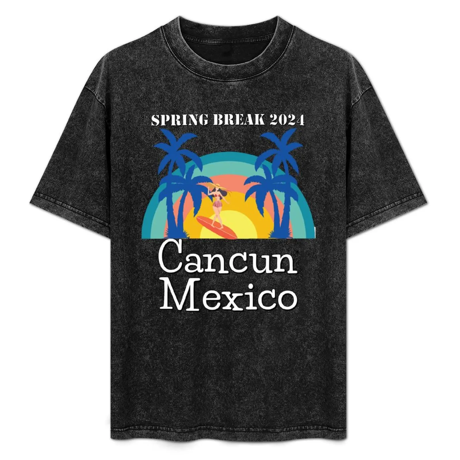 

Cancun Mexico, пляжный отдых, серфер, пальмы, весенний перерыв 2024, черная футболка большого размера для мужчин