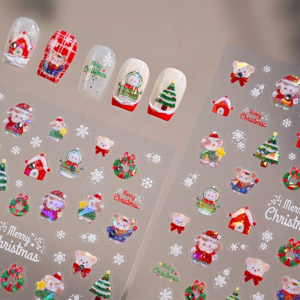 

Shiny Rhinestone Cute Puppy Snowman Snowflake Bowknot Stars Christmas Tree 3D Nail Art Stickers Xmas Lovely Manicure Decals