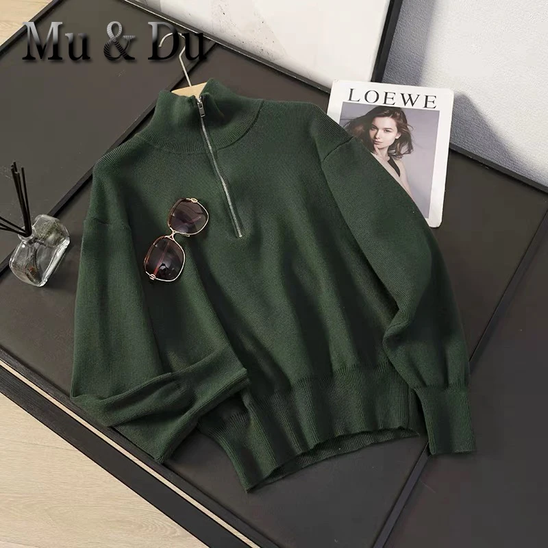 Autumn Winter Women's Clothing Wool Blended Sweaters Turtleneck With Zip Top Loose Casual Thick Pullovers Oversize
