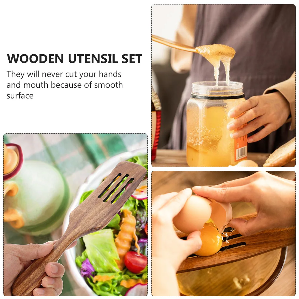 

2pcs Wooden Utensil Set Egg White Strainer Turner Spatula Kitchen Tools Non Stick Cooking Set Wood Shovel Heat Resistant