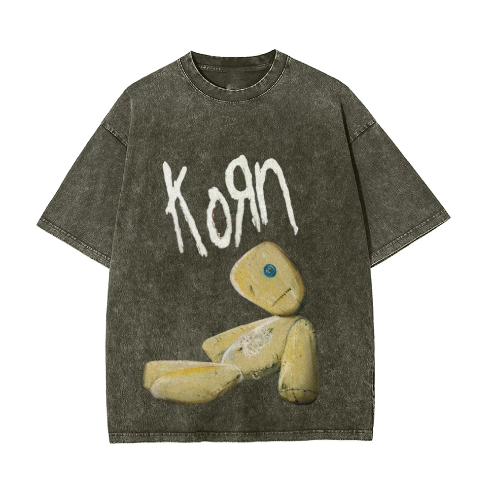 Puppet Cartoon Character Print T-Shirt Oversize Designer New Retro Washed Denim Men's And Women's Same Short Sleeves