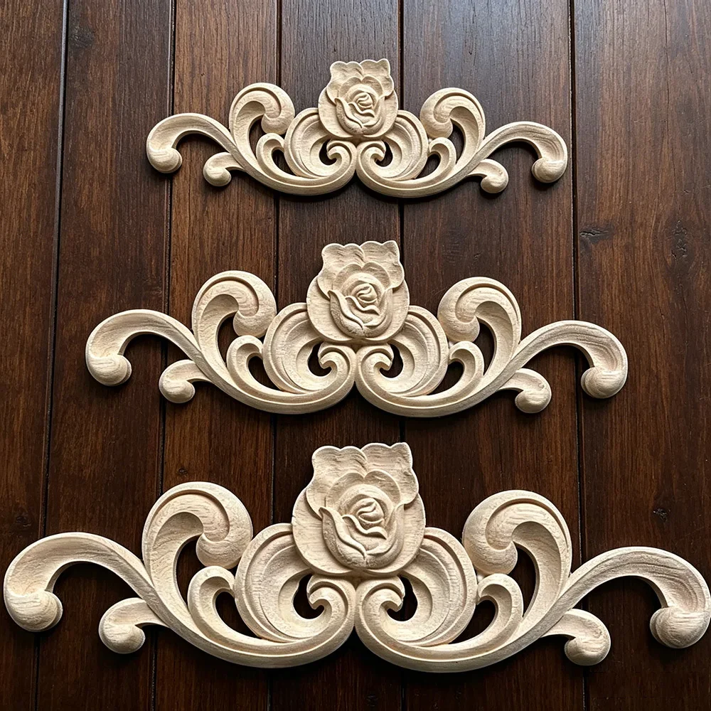 20cm-41cm Wooden Appliques for Furniture Home Decoration Accessories Antique Onlays Moulding Wood Decals for Wall Wood Figurines