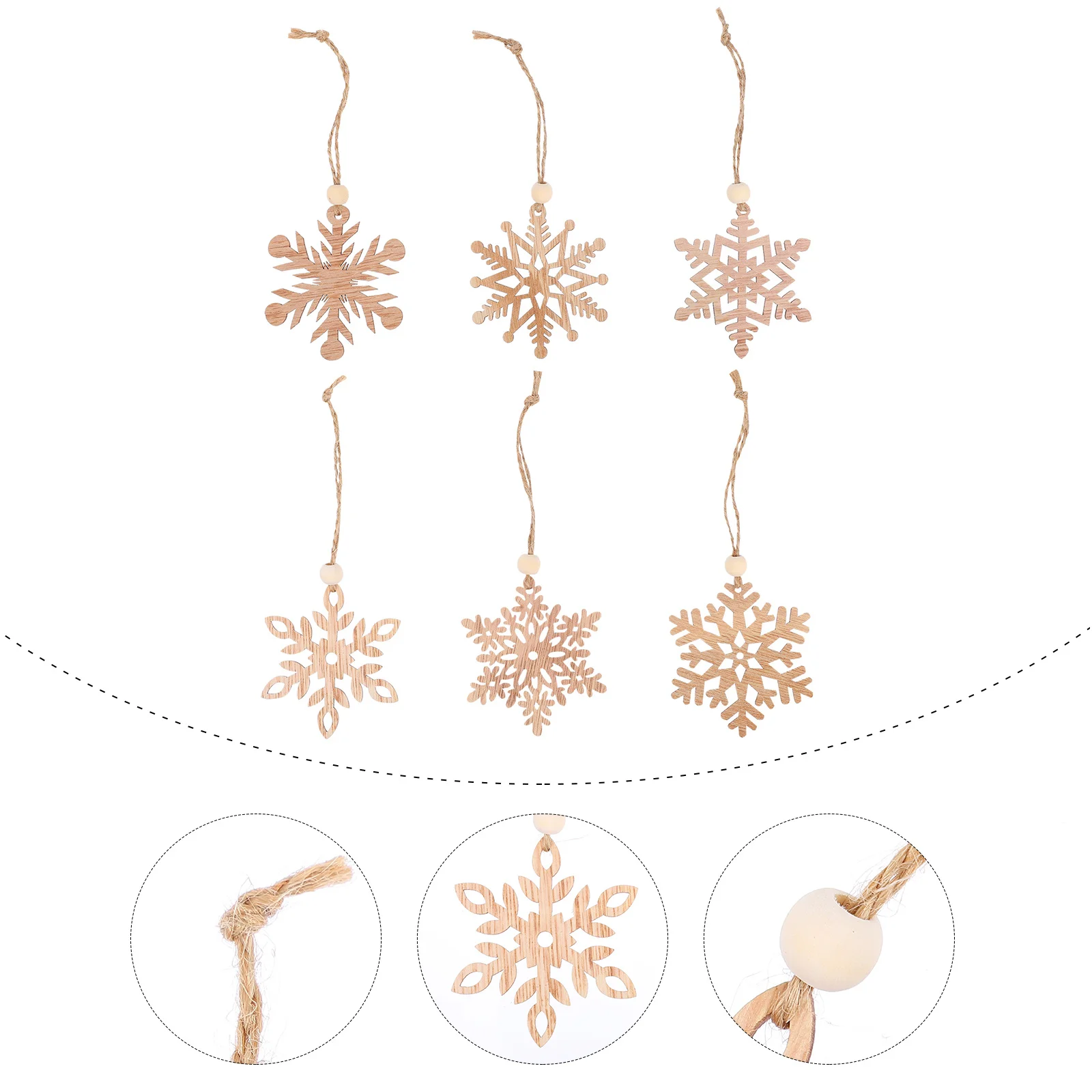 

6 Pcs Ornament Christmas Frosted Decorations Tree Wood Snowflake Craft Hanging Ornaments Small
