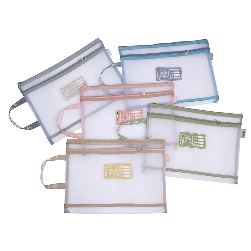 Nylon Mesh File Bag A4 Transparent Zipper Test Paper Information Bag Office Student Pen Bag Subject Bag Puzzle Storage Bag