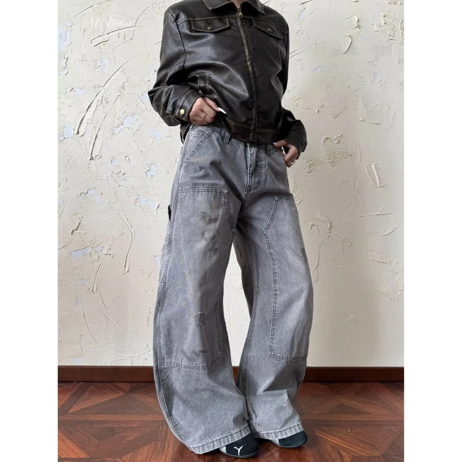 

Winter Large Size Men's Workwear Jeans Straight Leg Casual Pants Multiple kets American High Street Sle Loose Fit