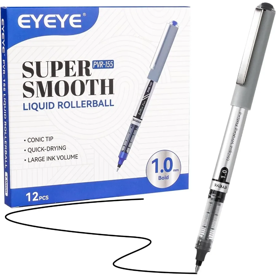 

Black Rollerball Pens 1.0mm 12 Pack Roller Ball Pen Bold Point Quick Dry Liquid Ink Pens Fine Point Smooth Writing Pen for Jour