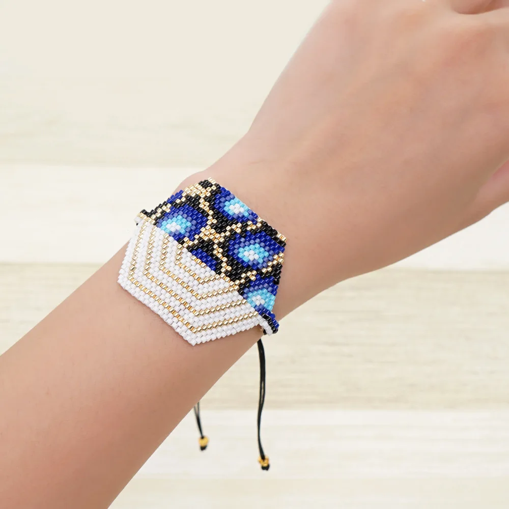 

ZGMXR Браслет из рисовых бусин Геометрия Леопардовый принт Шестигранный ручной работы Модный простой нерегулярный регулируемый браслет из бисера в богемном стиле