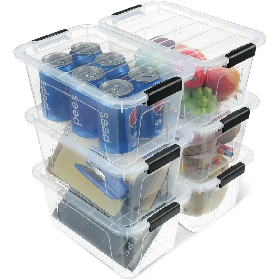 

Storage Bins with Lids 6 Pack,Storage Containers With Black Buckle Latch, Stackable Storage Organizers for Home Pantry