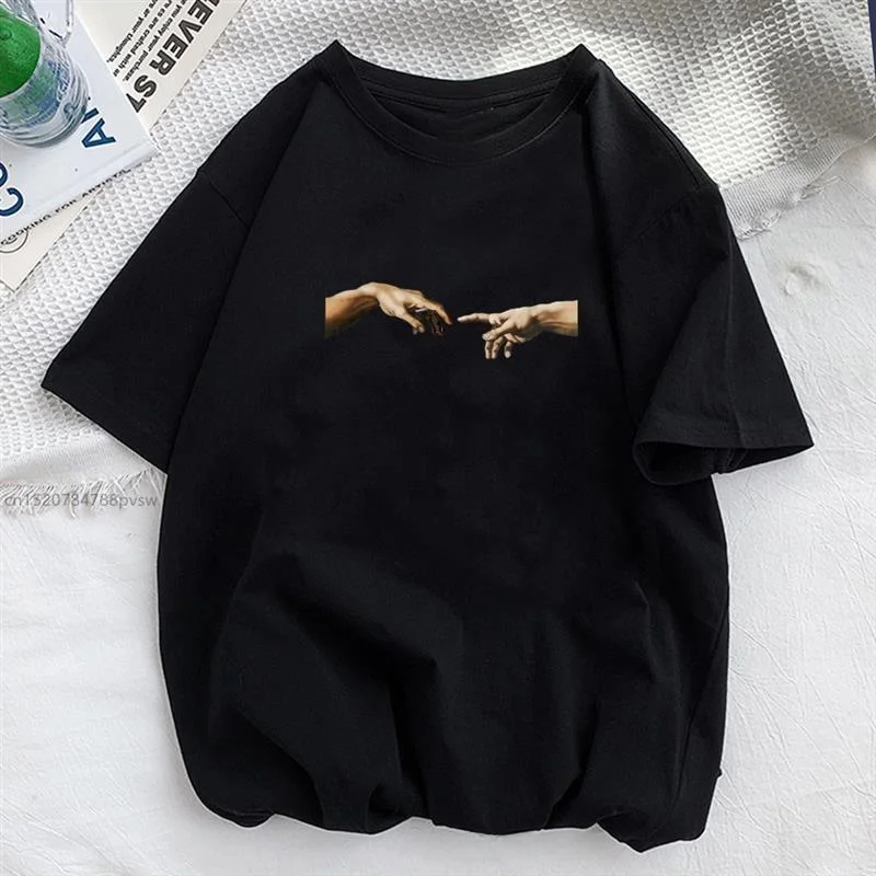 Damska koszulka plus size z nadrukiem dłoni, codzienna, zabawna, miękka, średnio elastyczna, zimowa, z miękkiego materiału, wygodna w noszeniu.