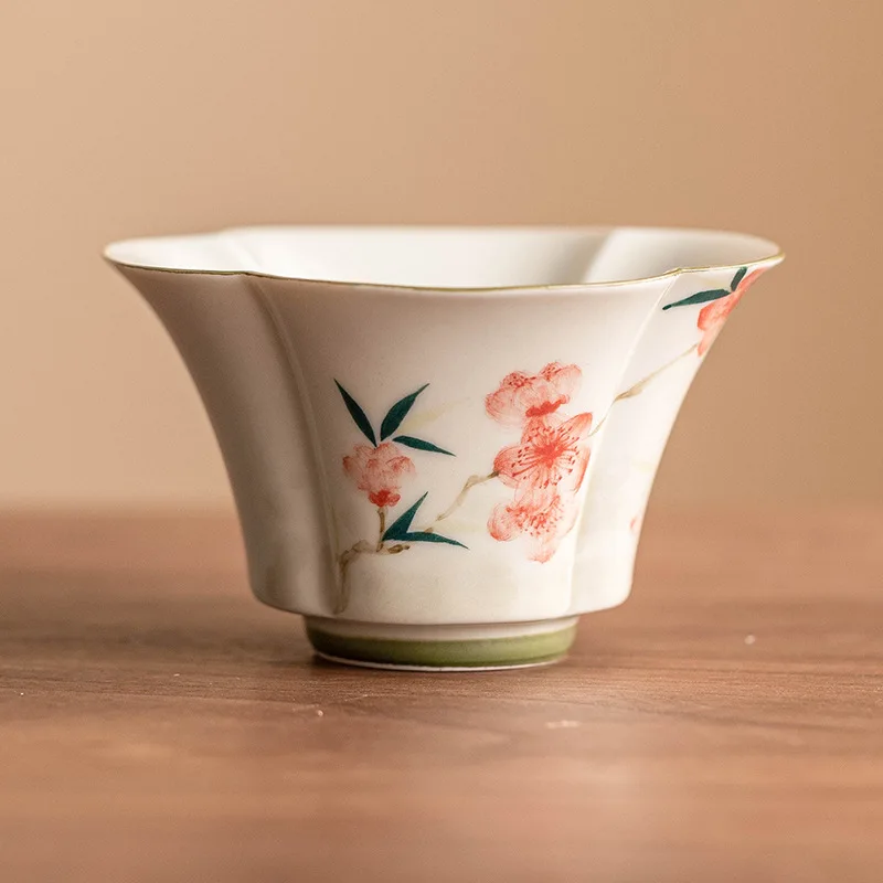 

White Porcelain Tea Tureen Handmade Peach Blossom Tea Bowl Ceramic Underglaze Teacups Chinese Kung Fu Gaiwan Teaware Drinkware