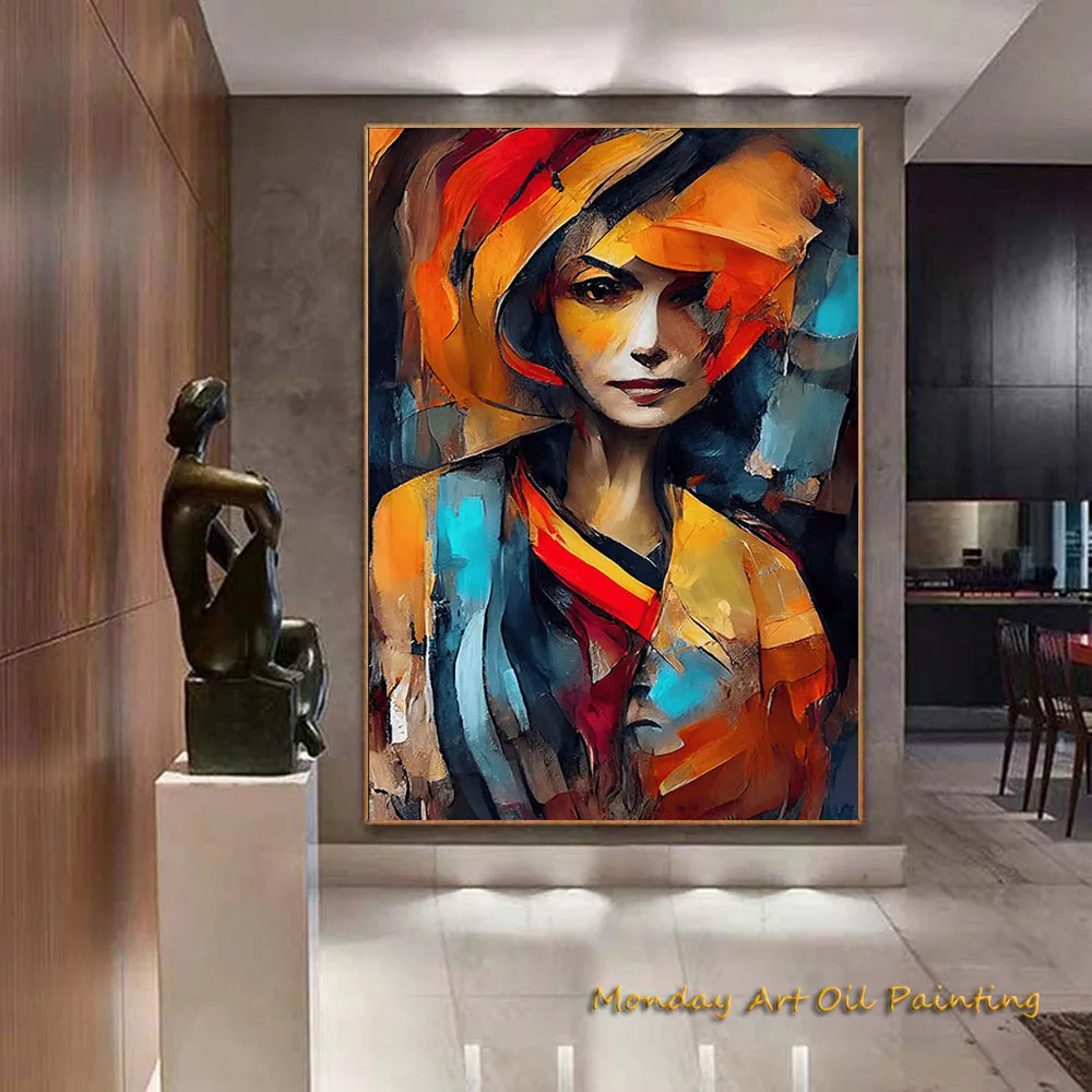 100% Handmade Painted Figure Abstract Woman Art Oil Painting Modern Colorful Figure Wall Art For Home Decor Fedex Shippping Cost