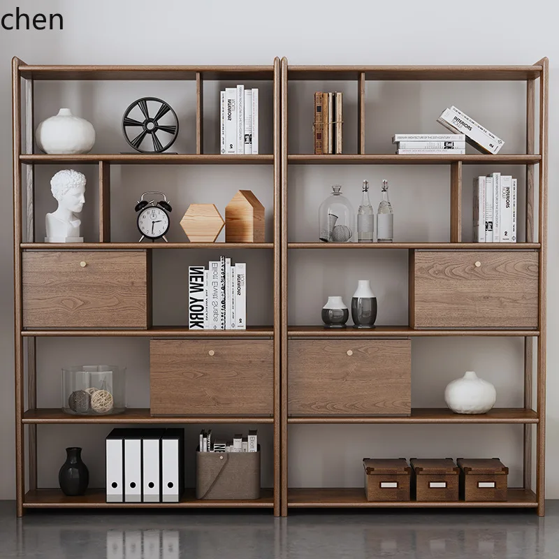 HXL Solid Wood Bookshelf Combination Study Storage Rack Display Cabinet