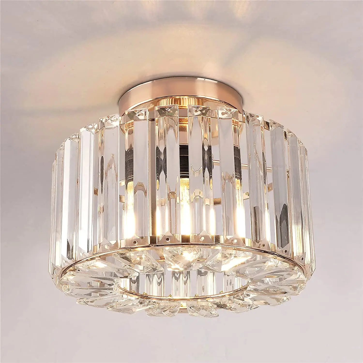 Plafonnier semi-encastré - Lustre en cristal Plafonnier moderne Luminaires de couloir Luminaire doré pour porche E27