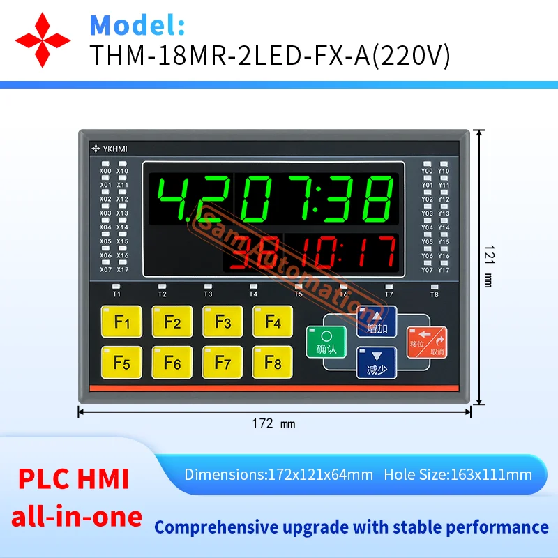 YKHMI FX1S-18MR PLC LED All-In-One, Compatible With FX1S, 10 Input 8 Output, 220V Power Supply