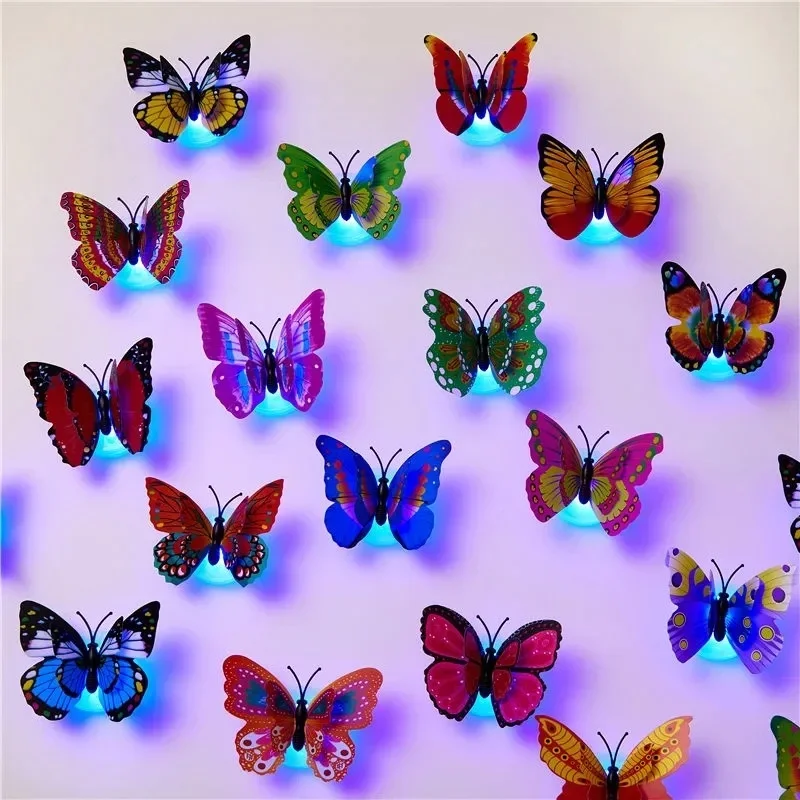 1 Piece of Wall Sticker Butterfly LED Light Wall Sticker 3D House Decoration Colorful Glowing Butterfly Night Light Wall Sticker