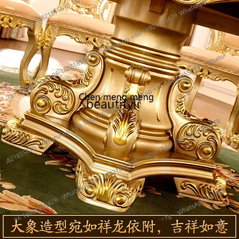 z183  European champagne gold marble round table all solid wood neoclassical solid wood American turntable dining table