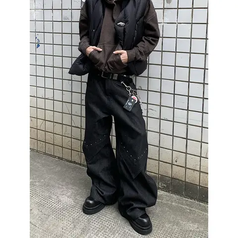 Women Black Gothic Y2k Cargo Jeans Japanese 2000s Style Harajuku Baggy Emo Denim Trousers Jean Pants Vintage Trashy Clothes 2025