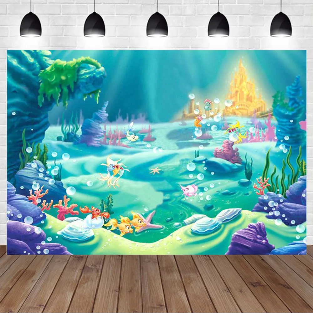 Under the Sea Birthday Party Backdrops Decor Mermaid Princess 1st Birthday First Cake Smash Photography Backgrounds Studio Props