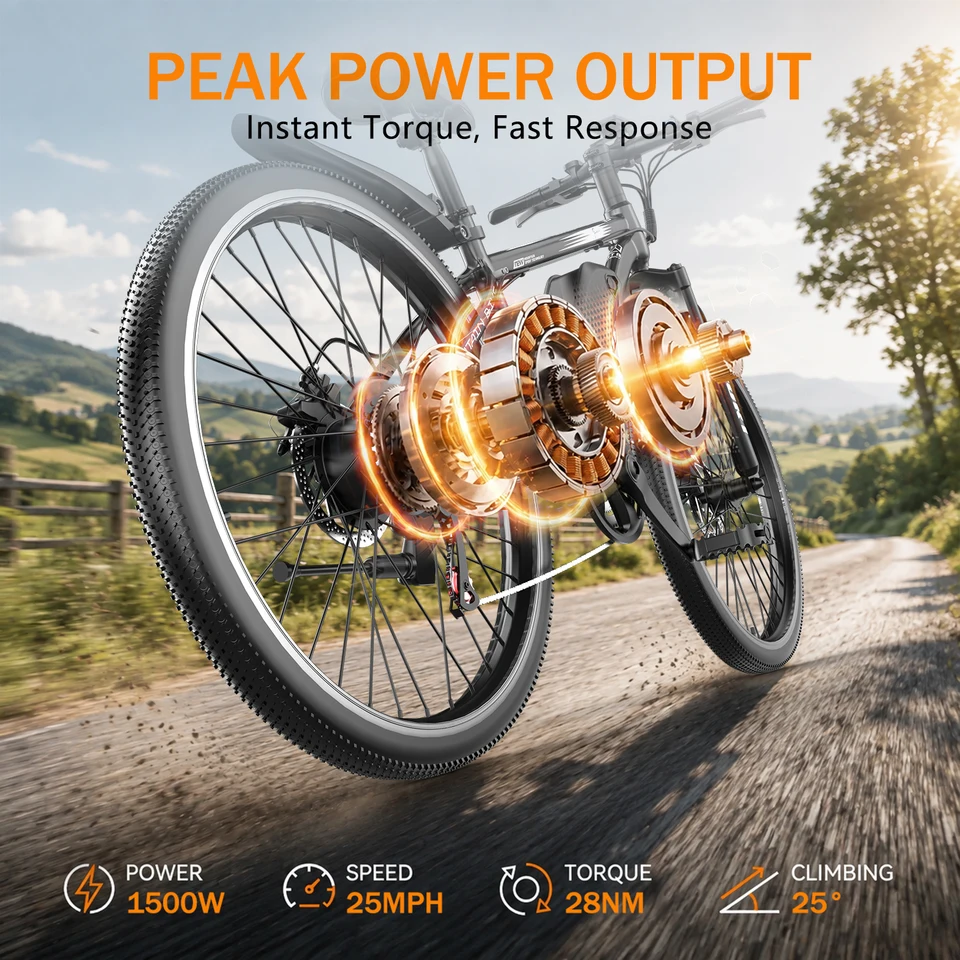 ASKGO Electric Bike for Adults, 26" Electric Mountain Bike, 1500W Peak Ebike, 48V 10.4Ah Removable Battery, 65 Miles,25MPH 48V 10.4Ah,UL2849 image 3