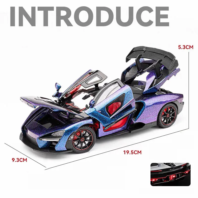 1:24 McLaren Senna Supercar Scale Car Model Alloy Vehicle Diecast Metal Sound＆Light Collectible Childrens Birthday Toy Car Gift