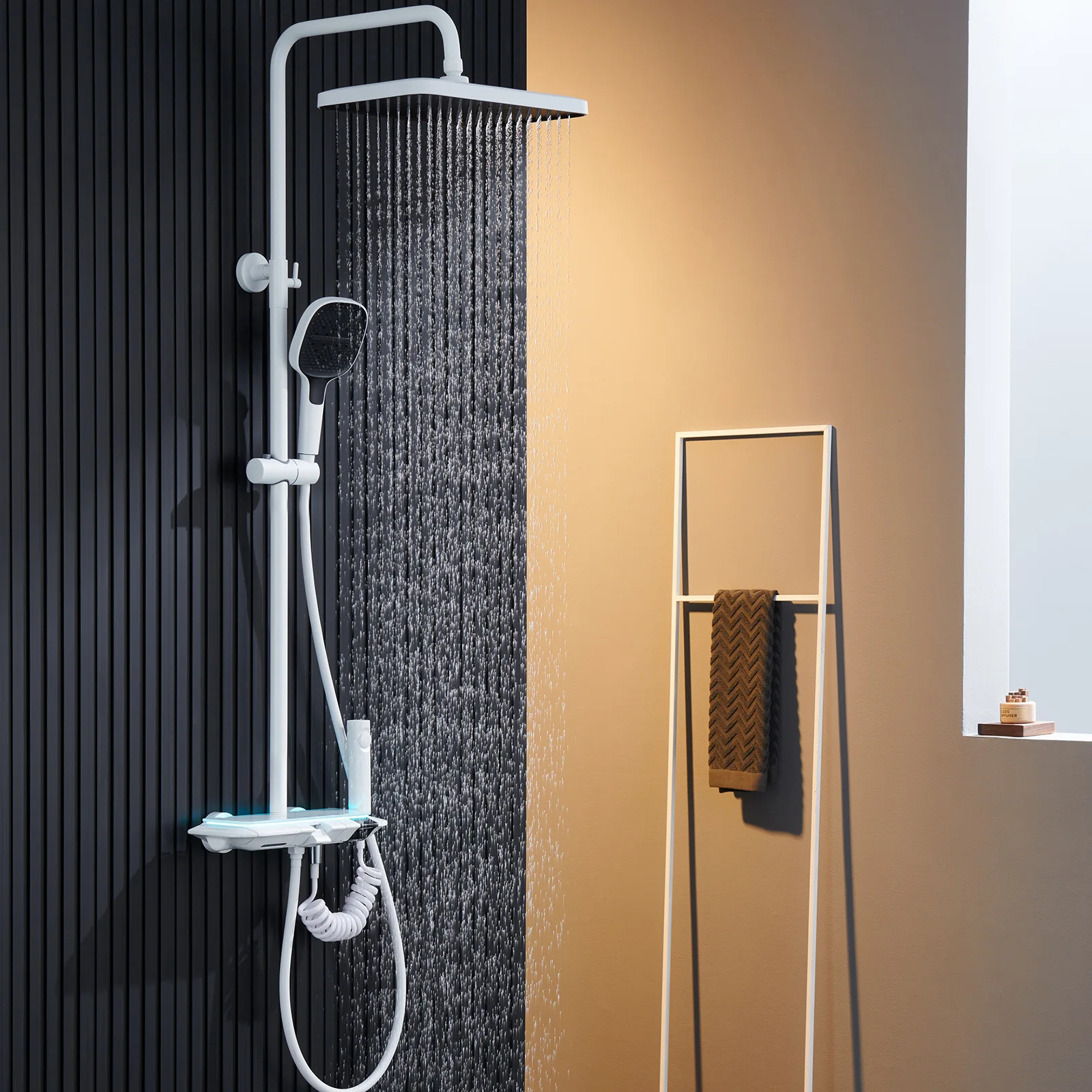 Four-function Constant Temperature Digital Display Home Bathroom Surface Shower Gun Gray Wall Shower Set