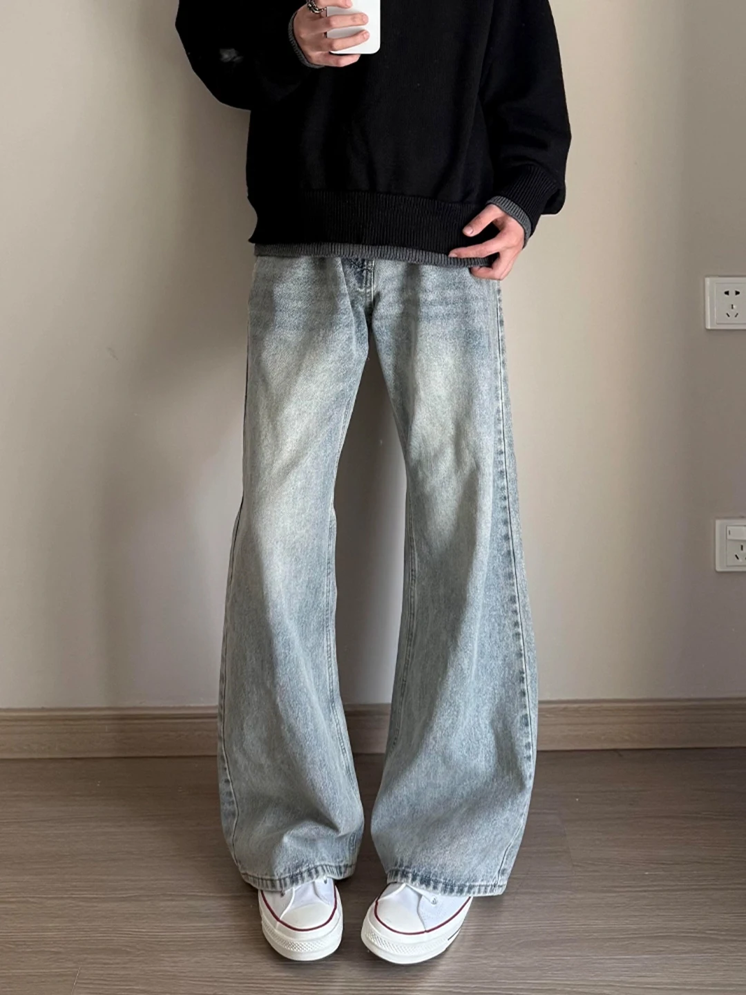 

Мужские джинсы синего цвета в стиле ретро на флисовой подкладке, с высокой талией, прямого кроя, с эффектом удлинения ног, зимняя мода, уличный стиль