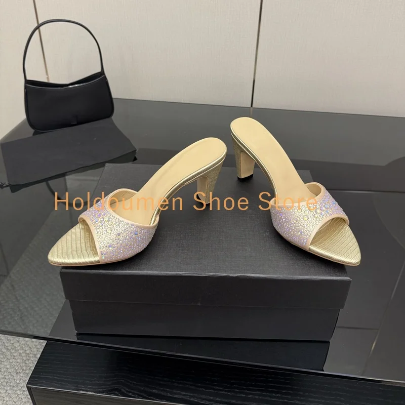 

Colorful Hot Diamond Design Pointed Toe High Heeled Slippers Multicolor Slingback Slip On Luxury Niche Popularity Slippers