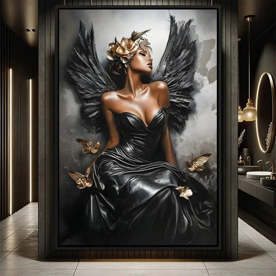 

5D DIY Diamond Embroidery Kit New African American Black Fashion Black Gold Women Diamond Painting Cross Stitch Mosaic Art