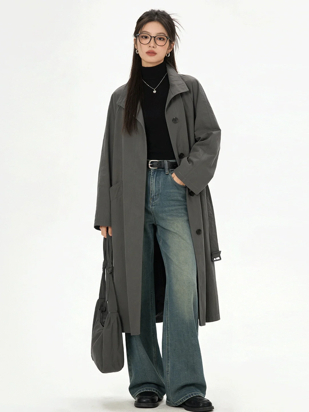 

Laid-ba Korean Sle Loose Long Stand Collar Coat Early Spring New Sle Slimming ular Long Coat Women's Faion