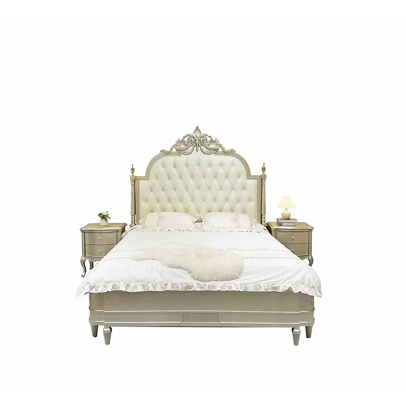 French court style rococo princess bed, master bedroom fabric cream style double bed, American light luxury all solid wood