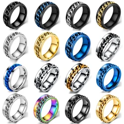Spinning Anxiety Rings Free Shipping Items For Men Titanium Steel Rotatable Chain Fidget Joint Ring Jewelry Anillos De Hombres