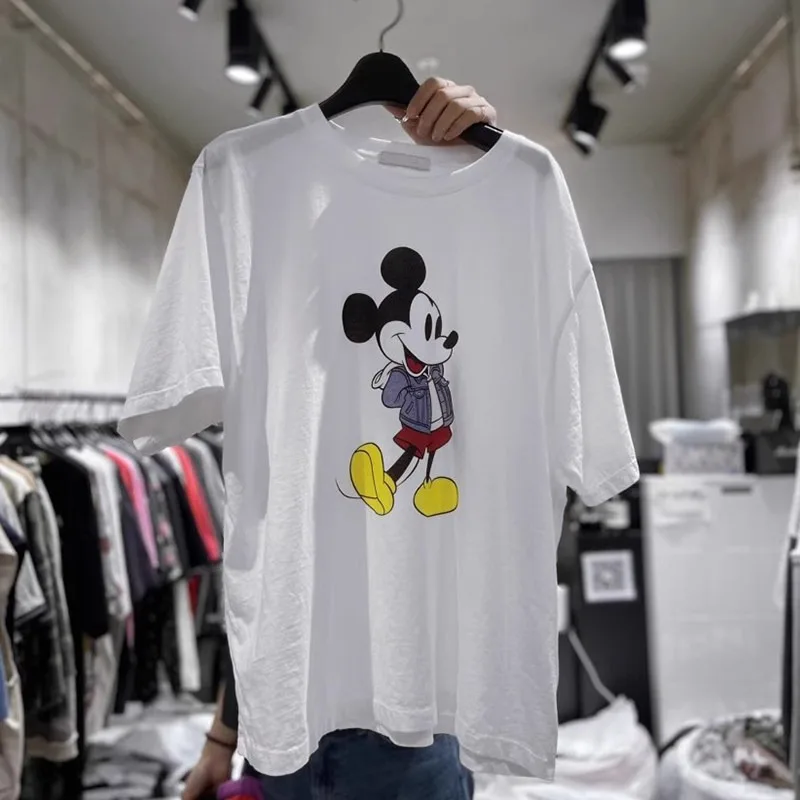 

2026 Summer New Women's Mickey Cartoon Mid-length T-shirt 100% Cotton Loose Ins Trendy Casual Short Sleeve Top