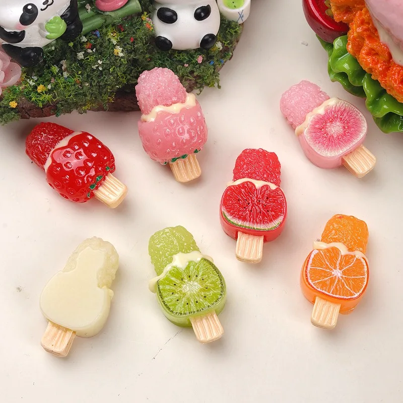 Simulation Fruit Popsicle Resin Cabochon Mini Ice Cream Flatback Ornament for DIY Phone Case Hair Clip Scrapbooking Craft Supply