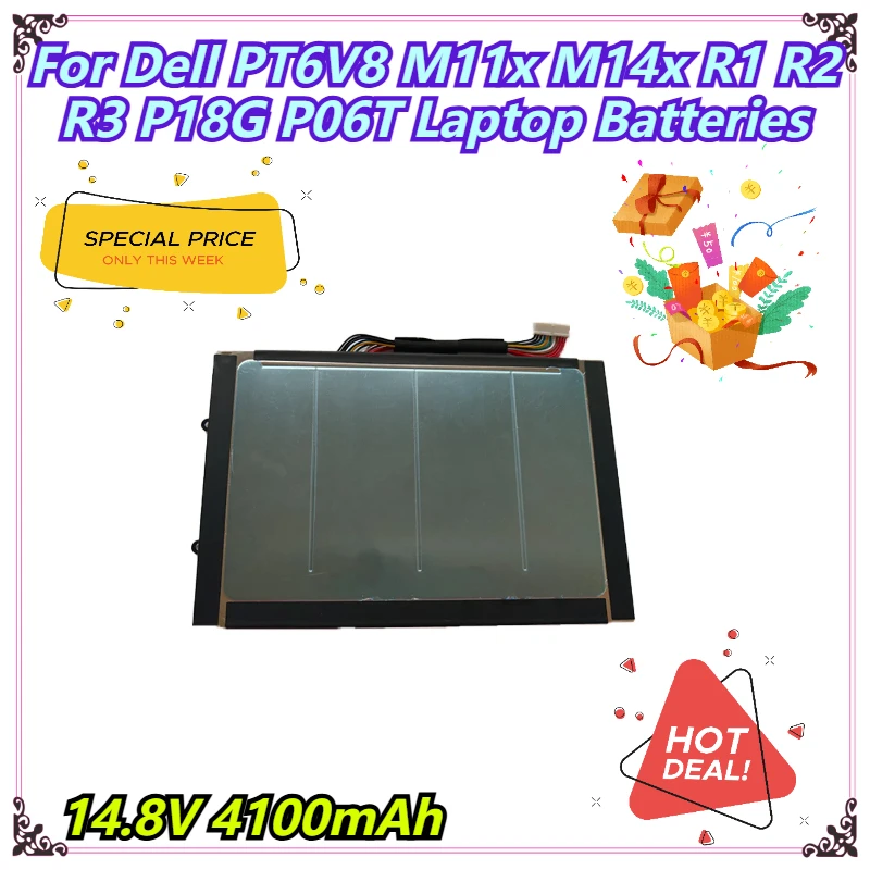

14.8V 4100mAh For Dell PT6V8 M11x M14x R1 R2 R3 P18G P06T Laptop Batteries